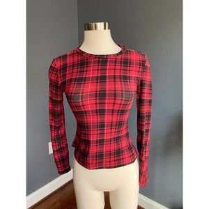 y2k Hot Kiss plaid lumberjack crew neck top, size small